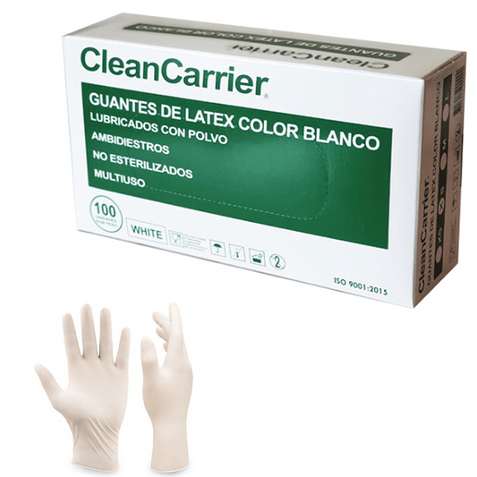 Guantes Latex blancos CleanCarrier Talla S  Caja X 100 Un